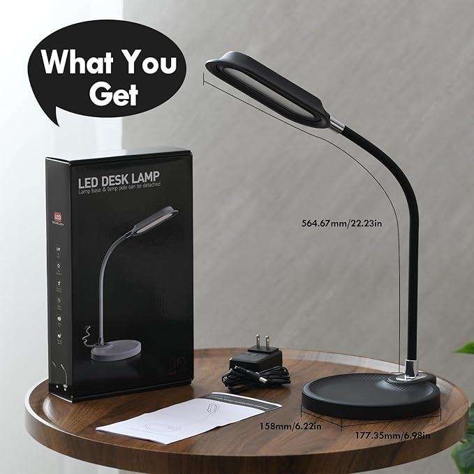 WILIT LED Desk Lamp, 800LM Bright Dimmable Table Lamp with 3 Color Modes, Bedside Lamp with Storage Base, Study Lamp with Adjustable Gooseneck, Reading Lamps for Home Office Dorm (Black)