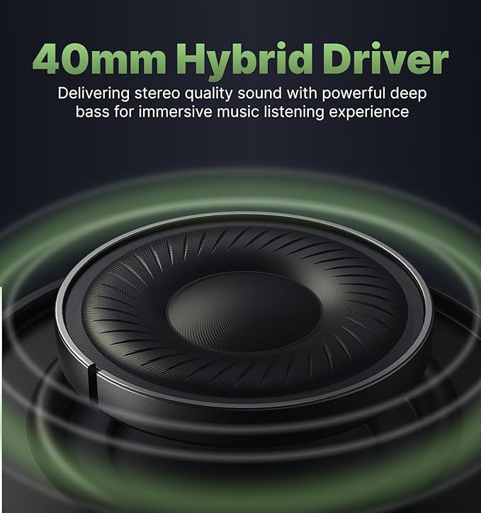 Hmusic MS04 Noise Cancelling Over Ear Headphones, 40dB Hybric ANC Headphones, 2 Mic ENC, 80H Long Battery Life, 3.5 Audio Wired/Bluetooth 5.3,Foldable w/Case,Sound Proof for Game/Travel/Work/Commute