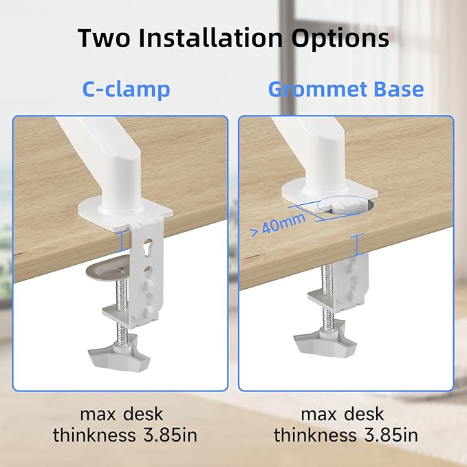 Suptek Single Monitor Mount Adjustable Gas Spring Monitor Arm Desk Mount Stand Fits 17 20 22 23 24 26 27 32 33 inch Monitors,Holds up to 22 lbs,White(MD18W)