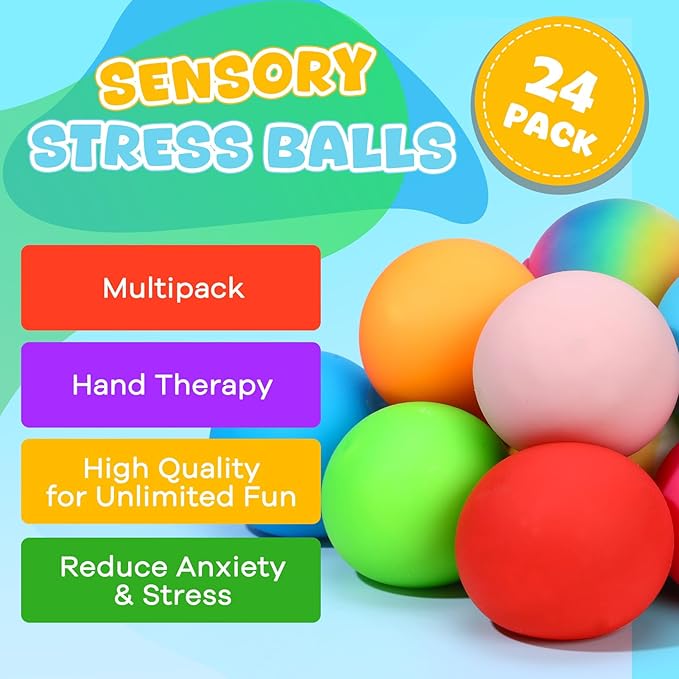 24Pack Fast Rising Stress Balls for Adults Kids, 2.5" Large Sensory Fidget Ball for Anxiety Stress Relief, Sensory Squishy Ball, Pull Stretch Fidget Toy for Students, Classroom Prize Box Toys