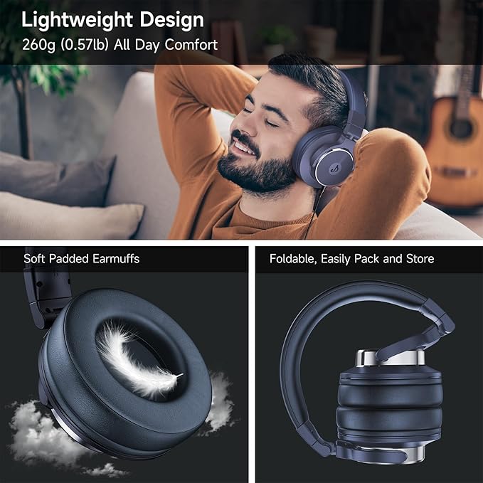 Wired Over Ear Headphones, Studio Monitor & Mixing DJ Headphones with 50mm Neodymium Drivers and 1/4 to 3.5mm Jack for Guitar AMP Podcast Piano Keyboard (Dark Blue)