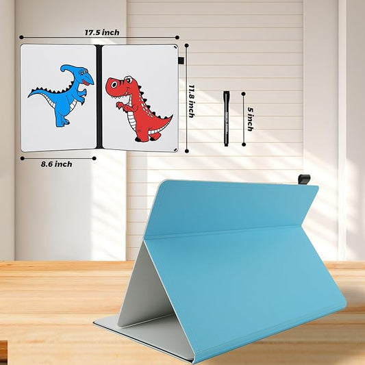 Small Portable White Board Dry Erase Notebook, 9" x 12" Double Sided Folding Whiteboards with 3 Pens, A4 Reusable Notebook with Storage Mesh Bag for Study, Meeting, Draft, Notes, Doodling