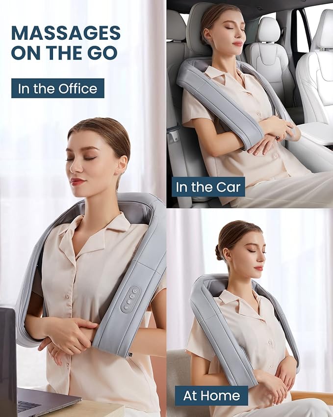 Neck Massager for Pain Relief Deep Tissue, Nekteck Shiatsu Back Massager with Soothing Heat, Electric Deep Tissue 3d Kneading Massage Tools for Shoulder Muscle, Adjustable Heat and Straps, Ideal Gifts