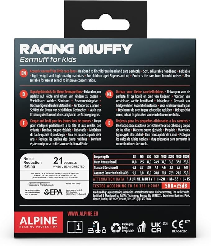 Alpine Muffy Kids - Noise Cancelling Headphones for Kids - CE & ANSI Certified - 25dB - Sensory & Concentration Aid - Formula 1®