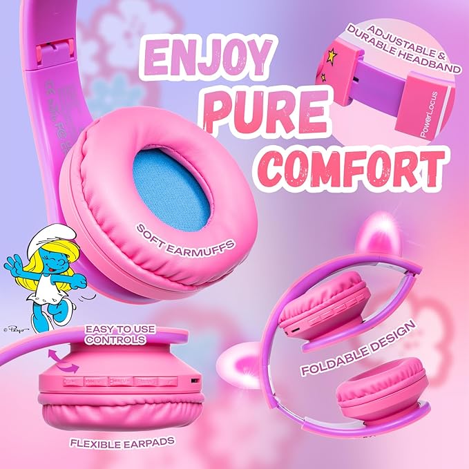 PowerLocus Bluetooth Headphones for Kids, Wireless Foldable Headphones Over Ear, Headphone with Microphone, 85/94dB Volume Limit, Wireless and Wired Headset with Micro SD, FM for Phones/Tablets/PC/TV