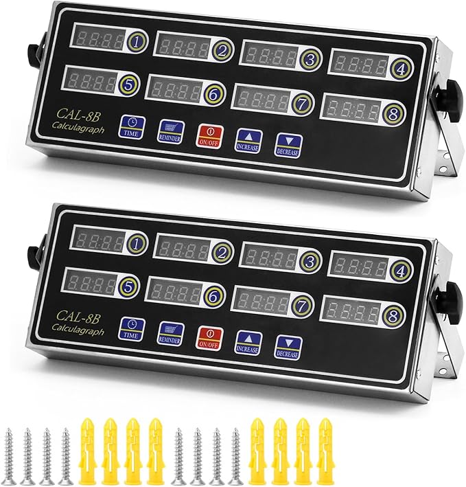 QWORK 2 Pack 8-Channel Multi-Timer Kitchen Clock, Led Digital Cooking Timer