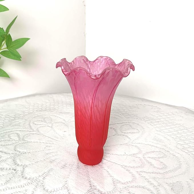 Bieye LS65 Lily Flower Blown Glass Lampshade (Red Pink, Opening I.D. 1.26" x O.D. 1.5")