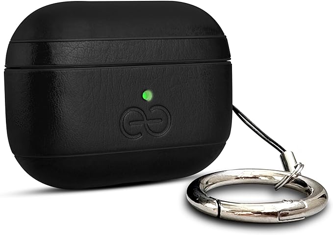Dreem Om Case Cover with Keychain Clip Compatible with AirPods Pro 2/Pro, Protective One-Piece Hard Shell, Luxury Vegan Leather AirPod Pro Case 2nd/1st Generation with Separate Clip [Black]