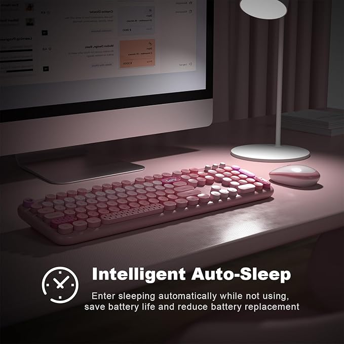 KNOWSQT Wireless Keyboard and Mouse Combo - Lovely Pink Rainbow Full-Sized Typewriter Colorful Keyboards, Round Keycap USB Plug Play Retro Cute Keyboards for Windows, Laptop, PC, Desktop, Computer