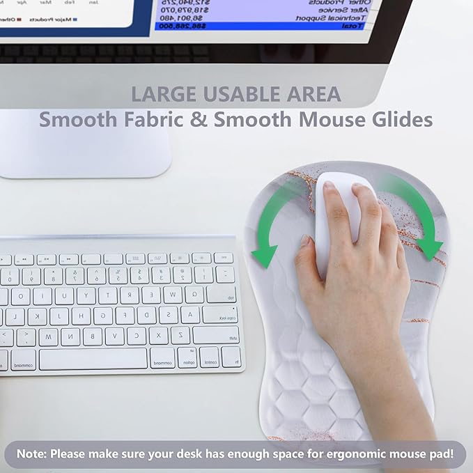 Mouse Pad Wrist Support, Ergonomic Mouse Pad with Wrist Rest, Comfortable Computer Mouse Pad for Laptop, Pain Relief Mousepad with Non-Slip PU Base White