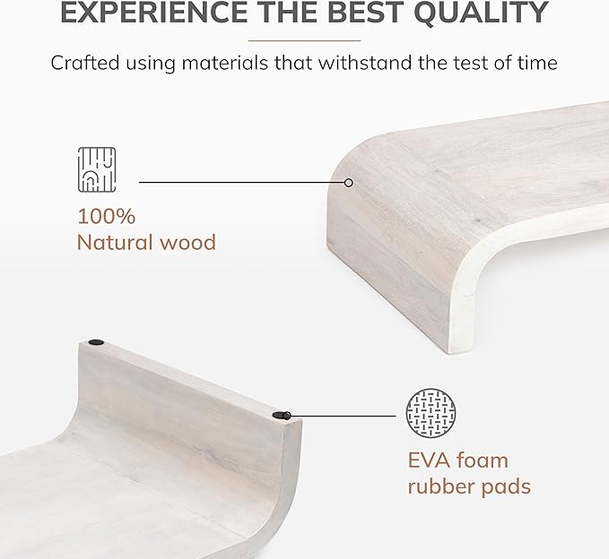 Anji Mountain Wood Monitor Stand Riser Desk Desktop Organizer Table for Home, Office Workspace, Laptop Riser, Ergonomic Design Stand for Gaming Setup, White Wash