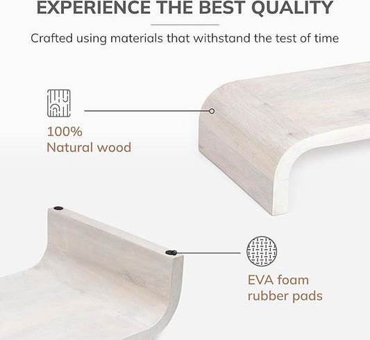 Anji Mountain Wood Monitor Stand Riser Desk Desktop Organizer Table for Home, Office Workspace, Laptop Riser, Ergonomic Design Stand for Gaming Setup, White Wash