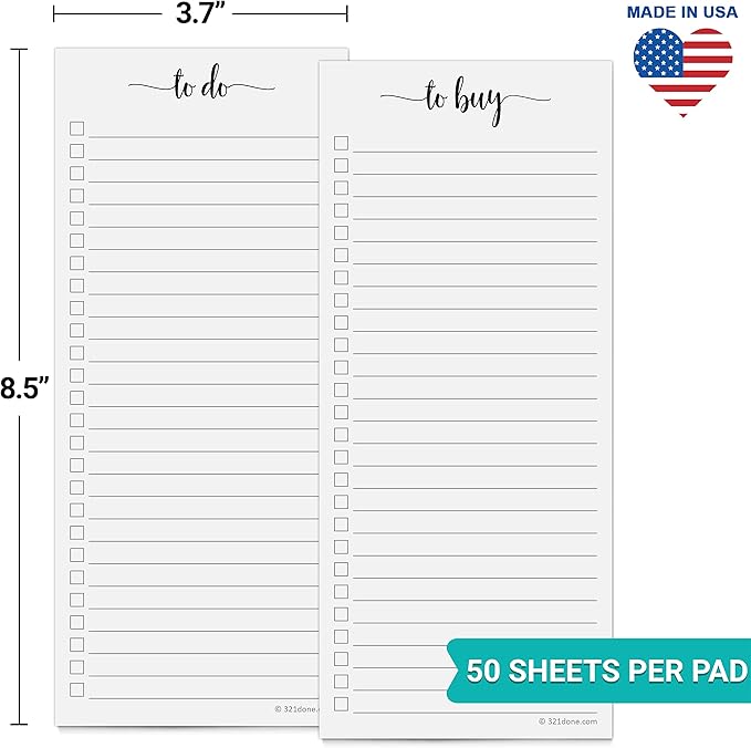 321Done (1 To Do (1) To Buy List Notepad 2-Pack - 3.7x8.5 (Slim, Skinny, Handheld - College Ruled) - Minimalist Memo Pad for ToDos, Tasks, Shopping, Grocery, Organizing, Planning - Made in the USA