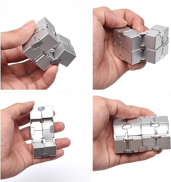 Metal Infinity Cube Fidget Toy - Aluminum Alloy Anti-Stress and Anxiety Finger Flip Cube for Adults, Men, and Women, Ideal Desk Toy for Work or Home - Infinity Cube Desk Toy (Blue-Pink)