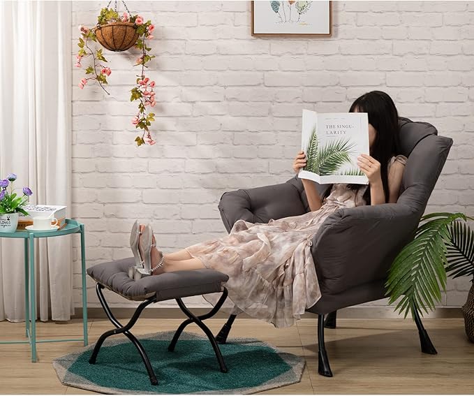 AbocoFur 15"(H) Folding Footrest Stool, Accent Padded Sofa Foot Stool for Lazy Chair, Upholstered Small Foldable Ottoman, Metal Frame Portable Foot Rest Ottoman for Lazy Chair, Bedroom, Dark Grey