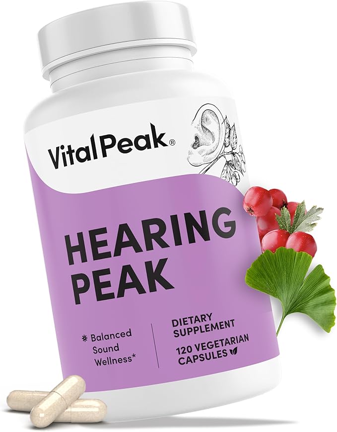 Hearing Peak - Tinnitus Supplements - Ear Health Supplements for Ringing Ears with Magnesium, Ginkgo Biloba, Green Tea Extract, Niacin, Acetyl L-Carnitine & More - Vegan, Gluten Free - 120 Capsules