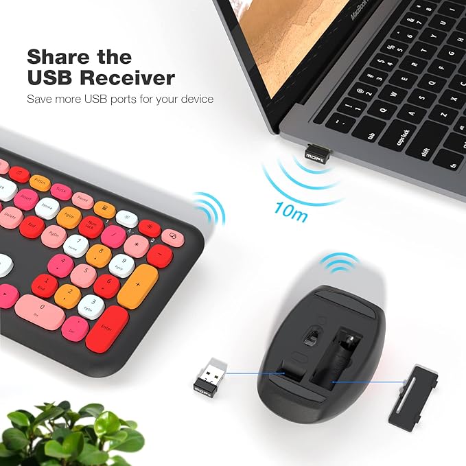 MOFii Computer Wireless Keyboard Mouse Combo, Full-Sized Office Keyboard, USB 2.4GHz Connection and Optical Mouse for PC Laptop Desktop Windows (Black-Colorful)