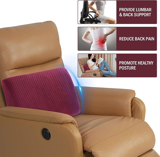 HOMBYS Lumbar Support Pillow for Recliner Chair, Memory Foam Back Support Cushion for Elderly,Extra Large Lumbar Support Pillow,Thick Backrest for Home Reading (Wine Red, 20“x13.5"x5")