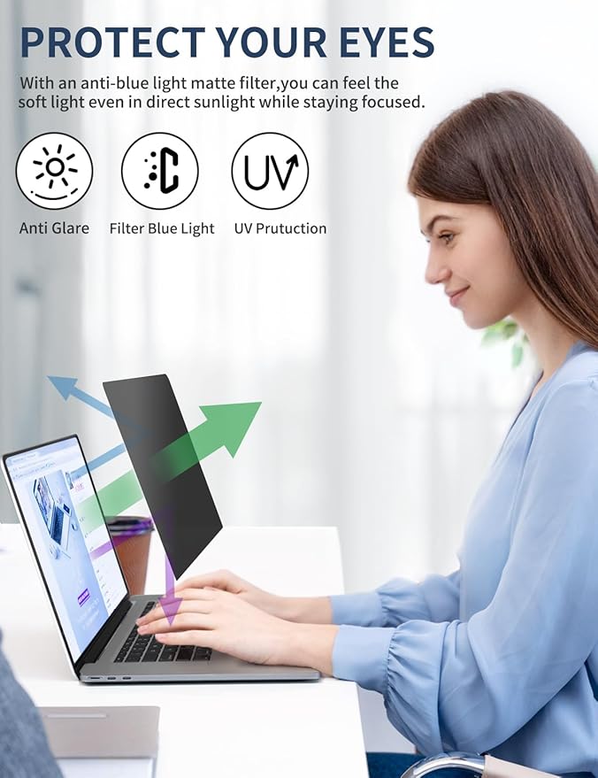 Seorsok 14 Inch 16:9 360°Laptop Privacy Screen Protector,Anti Peeping and Anti Blue Light Laptop Privacy Shield Compatible with 14" HP/Acer/Lenovo/Dell Laptops,Reduce Eye Strain & Eye Protection