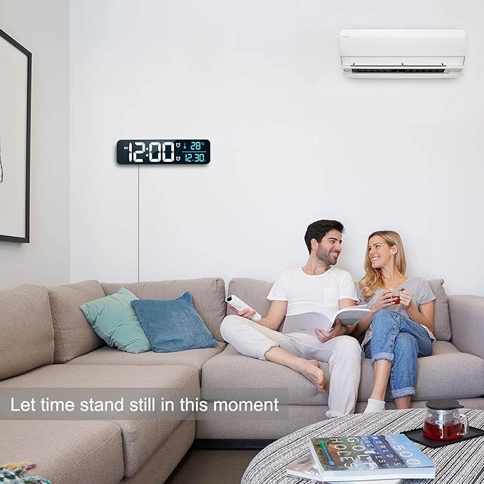 Hournor Digital Clock, Clock for Bedroom, Digital Wall Clock, Clocks for Living Room Decor, Desk Clock, Table Clock, Digital Clock Large Display, Smart Alarm Clock for Office (Wired White+Blue Digit)