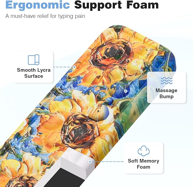 Ospelelf 3 in1 Ergonomic Wrist Rest Pad for Computer Keyboard and Mouse, Large Mouse Pad Set with Support for Office, Sunflower