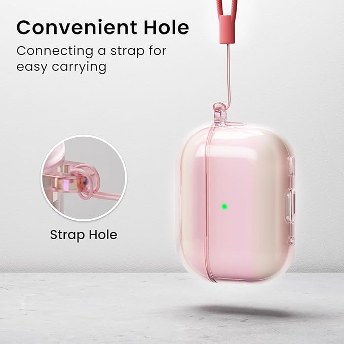 ORNARTO for AirPods Pro 2 Case 2023/2022–Stylish Gradient Clear TPU, LED Visible, Shockproof Protective Case Cover for AirPods Pro 2nd Generation with Lanyard-Aurora Pink