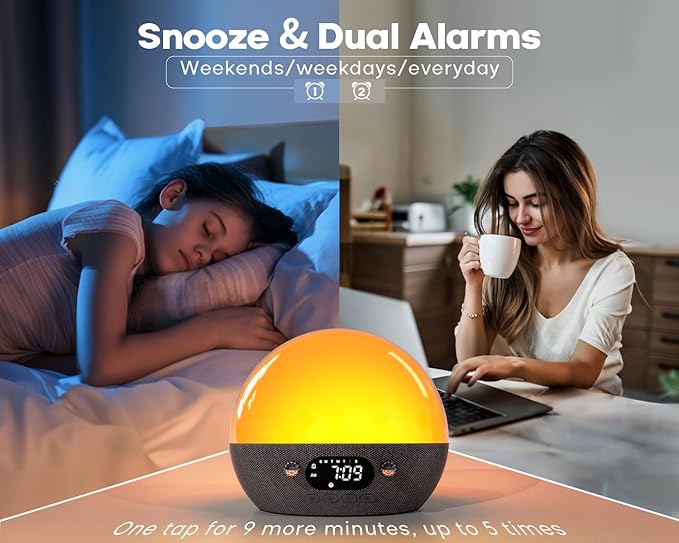 MOMILLA Sunrise Alarm Clock with Bluetooth Speaker, White Noise Sound Machine for Sleep, Clocks for Heavy Sleepers Bedrooms for Kids Adults, Wake up Light Night Lights Sunset Lamp