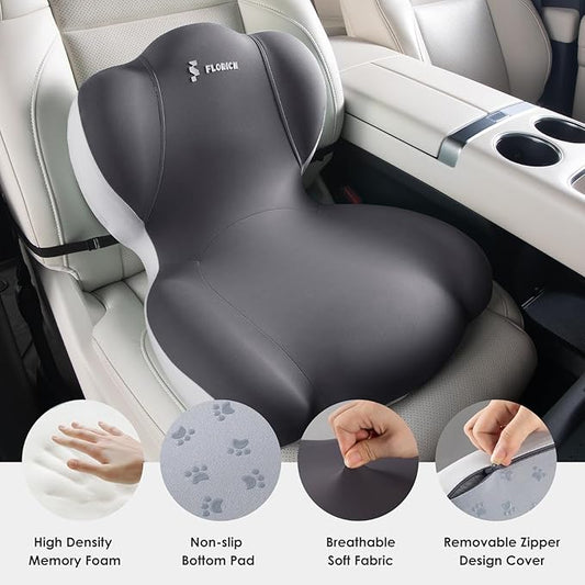 FLORICH Memory Foam Truck Seat Cushion with Adjustable Strap,Seat Cushion and Lumbar Support Pillow for Car Office Chair, Ergonomic Back Support & Sciatica Relief for Long Drives(Grey)