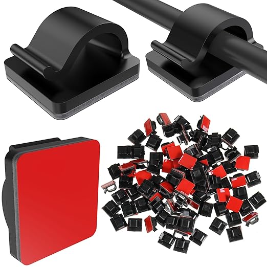 Blulu 100 Pieces Adhesive Cable Clips Bulk Wire Hooks Organizers for Cords Outdoor Rope Light Clips for String Fairy Hanging Lights Halloween Thanksgiving Christmas Party