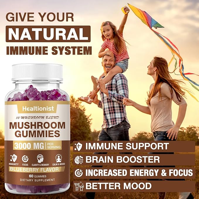 2 Packs Mushroom Complex Gummies 10 Blend - Lion's Mane Gummies for Adults, Cordyceps, Shiitake, Reishi, Chaga - Brain, Immune Support & Stress Relief, Energy, Mushroom Supplement for Men & Women