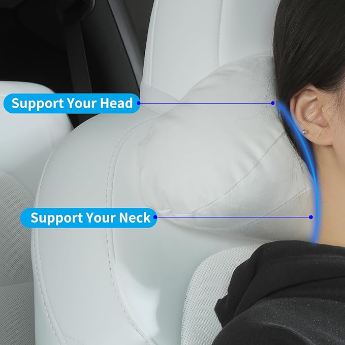 Car Headrest Pillow for Driving, Softness Ergonomic Design Universal Travel Neck Pillow for Most Cars, Office Chairs, Gaming Chairs with Extra Filler Cotton Bag (White, 2PC)