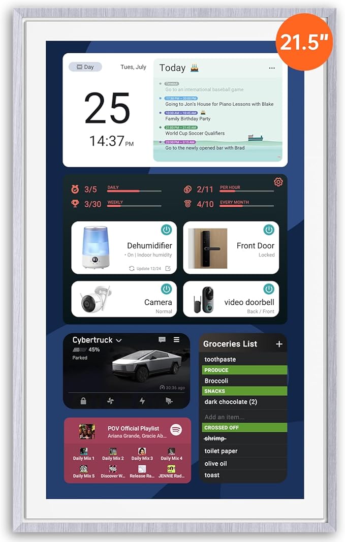 ApoloSign 21.5-inch Digital Calendar: Dual Mode Calendar with Google Play & Multi-calendar Sync, Electronic Planner & Chore Chart, Smart Touchscreen, Interactive Display for Family Schedules (Gray Wood, 21.5")