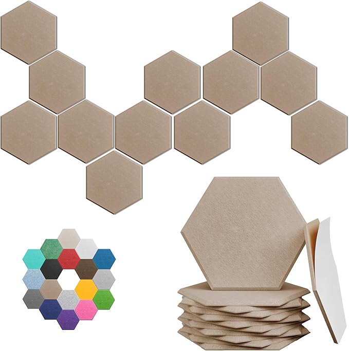 Hexagonal Acoustic Panels-18 Pack High-Density Sound Absorbing Panels 12"X10"X0.4" for Enhanced Noise Reduction, DIY Design, Idea for Studios, Offices, and Home Theaters(Dark Camel)