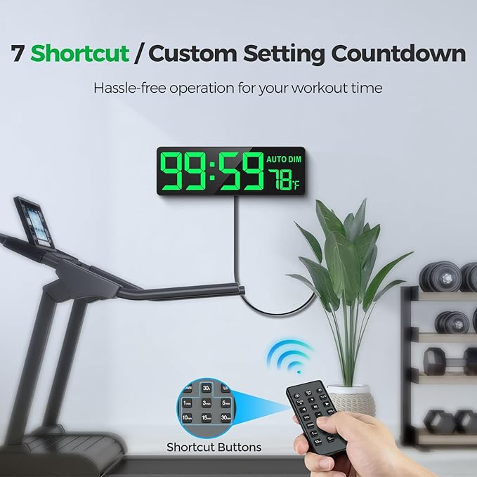 REACHER 16.5" Large Digital Wall Timer Clock with Countdown Timer, Auto Dimmer, Temperature, Remote Control, LED Wall Clock for Office, Home Decor, Kitchen, Living Room, Gym, Classroom