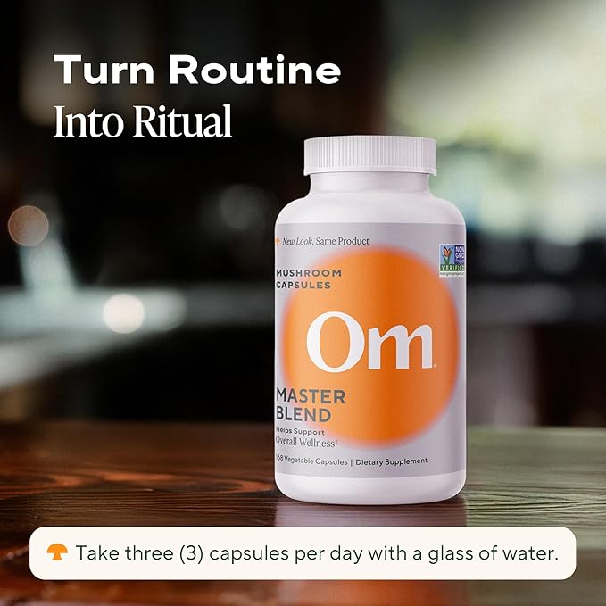 Om Master Blend Mushroom Capsules - Organic Mushroom Supplement with 10 Mushrooms and Ashwagandha – Support Immunity, Gut Health & Stress Relief, 168 Count (56 Servings)