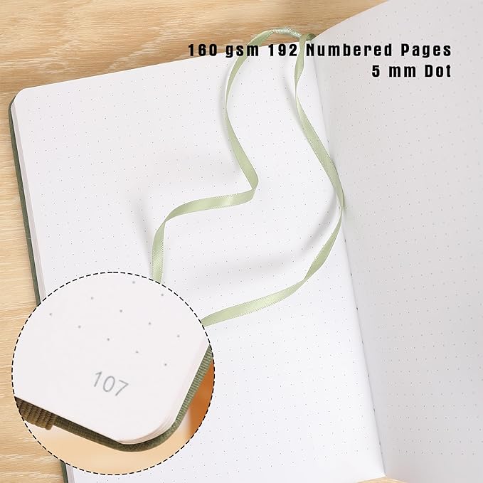 TIEFOSSI Bullet Dotted Notebook, 160gsm Thick Paper, Hardcover Dot Grid Journals for Women Men, 192 pages, for Travel, School and Office Use