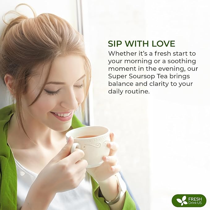 FreshDrinkUS, Super Soursop Herbal Tea – 60 Tea Bags | Soursop, Ginger, Turmeric, Lemongrass, Cinnamon, Black Pepper & Peppermint | Caffeine-Free, Natural Flavor, Plant-Based Blend | Sugar-Free