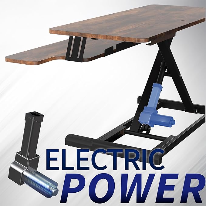 VIVO 36 inch Electric Motor Desk Converter, Height Adjustable Riser, Sit to Stand Dual Monitor and Laptop Workstation with Wide Keyboard Tray, Vintage Brown, DESK-VE36N