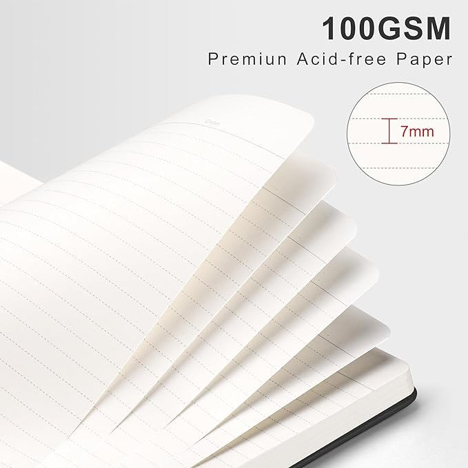 RETTACY Spiral Journal Notebook, 140 Numbered Pages, B5 Medium Size (7.6'' x 10''), for Men & Women, Journaling, Writing, Work & Office, Leather Hardcover, 100 GSM Thick Paper (Black)