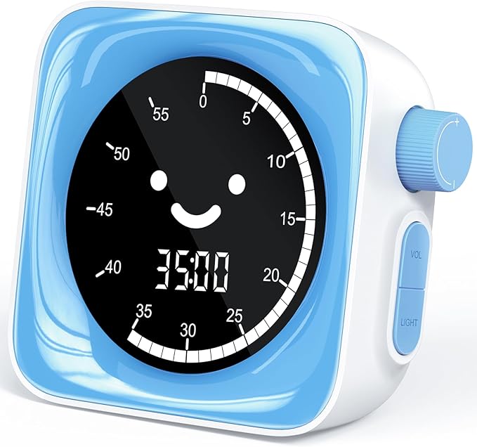 60-Minute Visual Timer for Kids Digital Visual Countdown Timer for Kids Toddler for School Classroom, Time Management Tool with Silent Operation, Blue & White