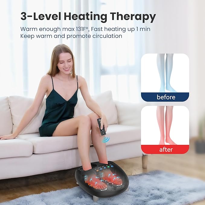 COMFIER Shiatsu Heated Foot Massager with Heat for Plantar Fasciitis Neuropathy, Deep Kneading Vibration Feet Massager for Mon Dad Men Women-Home Office Use