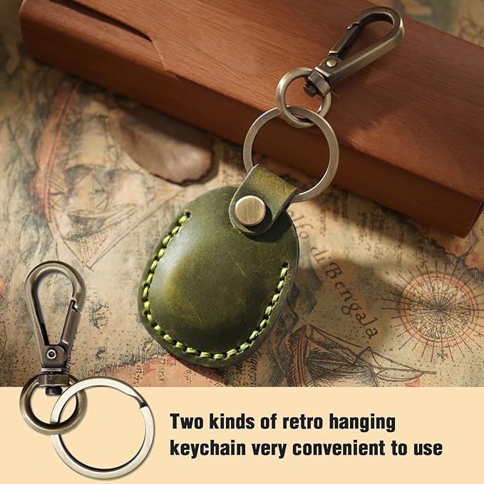 Leather Airtag Holder [ 4 Pack ] with Keychain, Portable Handmade Genuine Leather Air Tag Holder with Keyring Protective Airtag Case Cover Accessories Colorfully 4 Pack