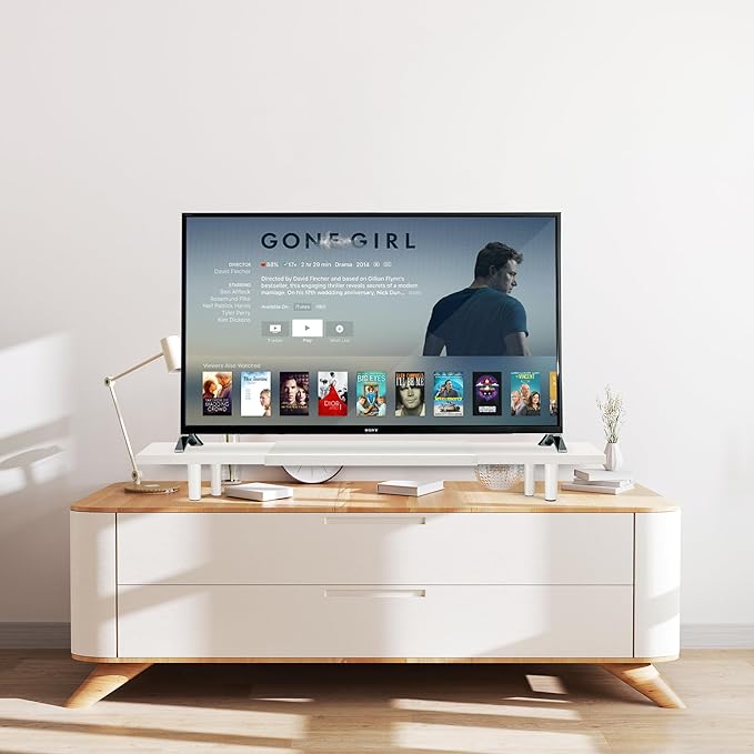 Dual-Monitor-Stand-Riser-For-Desk Adjustable Length 32-40 Inch，Large Desktop Computer Monitor Riser For 2 Screens，Desk Shelf Organizer Riser Stand For Computer/Laptop/PC/Printer/TV White