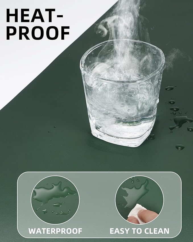 AFIING Leather Desk Pad Protector, Mouse Pad, Office Desk Mat, Non-Slip PU Leather Desk Blotter, Large Desk Mat, Waterproof Keyboard Mat for Office/Home/Decor (Dark Green, 48" x 17")