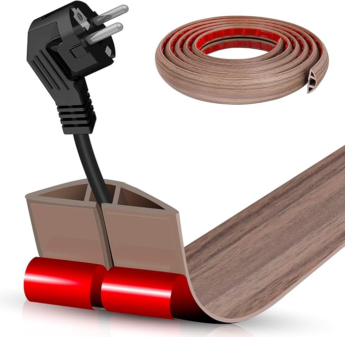 Floor Cord Cover Self Adhesive Cord Hider,20FT Cable Management, Extension Strip Protector for Wires, Prevent Cable Trips for Offices, Gyms, Exhibitions Cavity:0.39"(W) x 0.27"(H) Wood Walnut