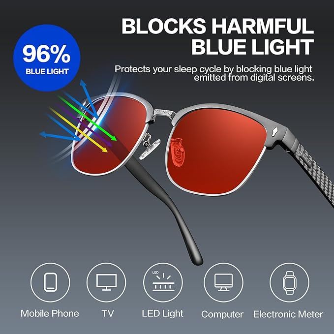 BIRCEN Blue Light Blocking Glasses: Al-Mg Metal Bluelight Computer Clear Glasses for Men Women Anti Eyestrain Office Home
