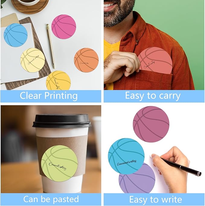 12 Pcs Basketball Shaped Sticky Notes Basketball Note Pads Colorful Self Sticky Post Notes Cute Mini Memo Sticky Tabs for School Office Home Stationery Supplies Party Favors