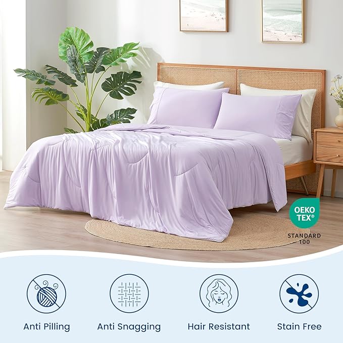 Cozy Bliss Cooling Comforter King Size Dual-Sided, Ultra-Soft Cooling Blankets for Hot Sleepers and Night Sweats, Breathable Lightweight Silky Smooth, Lavender Purple