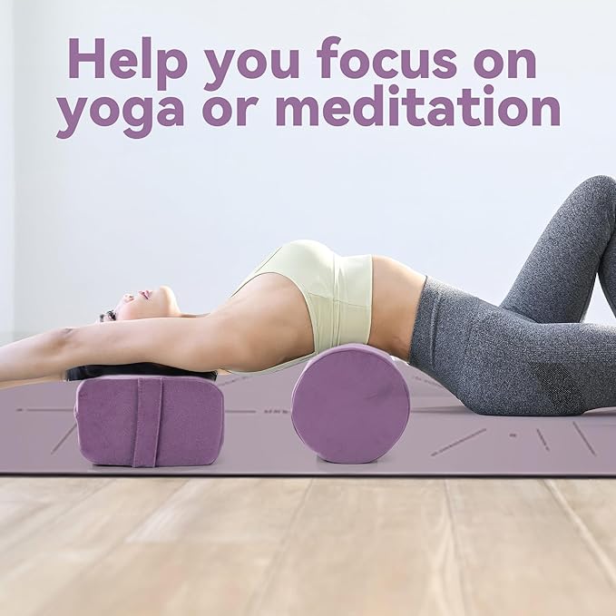 MABOZOO Yoga Bolster Set, Velvet Cover High Density Foam Pillows for Restorative Yoga and Meditation, Rectangular and Cylinder Bolster Pillow Meditation Cushion Pillow For Women Leg