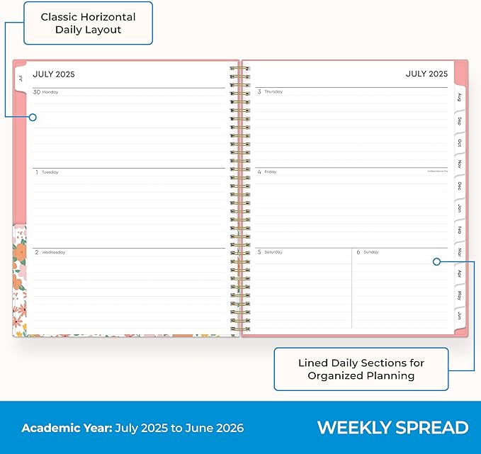 Blue Sky 2025-2026 Academic Year Weekly and Monthly Planner Calendar, July 2025 - June 2026, 12-Month, 8.5" x 11", Flexible Cover With Pocket, Wirebound, Storage Pocket, Catira